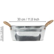 Artikel Blechschale oval aus Metall 30x17x10cm Silber mit Flachsgriffen