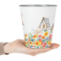 Artikel Blechtopf aus Metall mit Vogelhaus-Motiv 14,5cm Ø13,5cm Weiß
