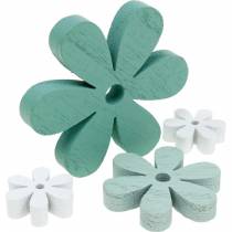 Streudeko Blüte Grün, Mint, Weiß Holz Blumen zum Streuen 29St