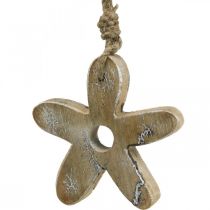 Artikel Holzblume Dekohänger mit Muster 10 cm Weiß Natur 6er-Set
