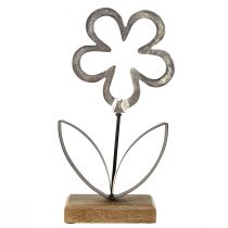 Artikel Blume Metall Deko Silber Schwarz Holz Sockel 15×30cm