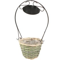 Artikel Set Blumenkörbe aus Metall und Holz mit Henkel und Schild Ø23/20/17cm Natur Grün Grau