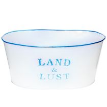 Artikel Blumenschale oval Pflanztopf Metall Weiß, Blau 26×17×12cm