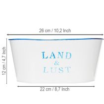 Artikel Blumenschale oval Pflanztopf Metall Weiß, Blau 26×17×12cm