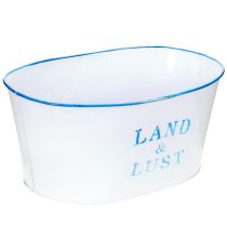 Artikel Blumenschale oval Metall Pflanztopf 26×17×12cm Weiß Blau für Innen und Außen