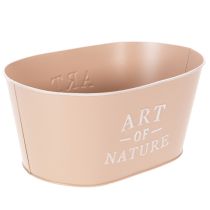 Artikel Blumenschale Metall Oval 27x18x12,5cm Altrosa mit Schriftzug