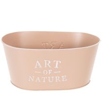 Artikel Blumenschale Metall Oval 27x18x12,5cm Altrosa mit Schriftzug