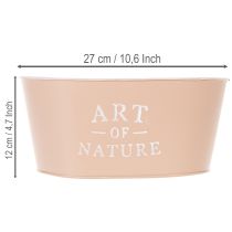 Artikel Blumenschale Metall Oval 27x18x12,5cm Altrosa mit Schriftzug