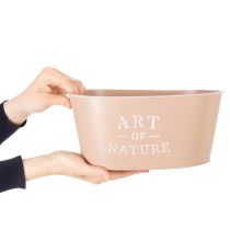 Artikel Blumenschale Metall Oval 27x18x12,5cm Altrosa mit Schriftzug