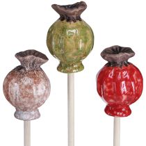 Artikel Blumenstecker Holz Keramik Mohn Deko 3 Farben 35cm 6 St