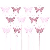 Artikel Blumenstecker Schmetterling Metall Rosa und Pink L24cm 12 Stück