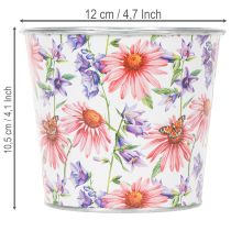 Artikel Blumentopf aus Metall mit Frühlingsmotiv Ø12cm H10,5cm für Innen und Außen