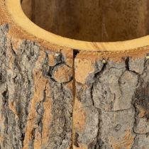 Artikel Blumentopf aus Holz mit Baumrinde und Wichtel 24cm Rostbraun