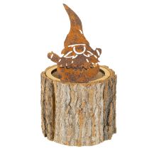 Artikel Blumentopf aus Holz mit Baumrinde und Wichtel 24cm Rostbraun