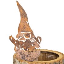 Artikel Blumentopf aus Holz mit Baumrinde und Wichtel 24cm Rostbraun