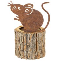 Artikel Blumentopf Holz Übertopf mit Rinde und Metall-Maus 24cm