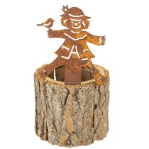 Artikel Blumentopf Holz Übertopf mit Vogelscheuche aus Rostoptik, H24,5cm