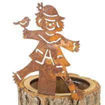Artikel Blumentopf Holz Übertopf mit Vogelscheuche aus Rostoptik, H24,5cm
