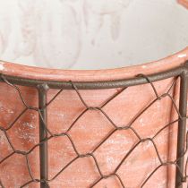 Artikel Blumentopf mit Metallgitter und Vogelmotiv, Keramik Terrakotta Ø30 cm, H11,5 cm