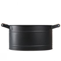 Artikel Ovaler Blumentopf aus Metall mit Holzgriffen Schwarz