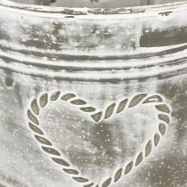 Artikel Blumentopf Metall Übertopf Shabby Chic Herzmotiv Ø17,5cm H15,5cm Grau Weiß
