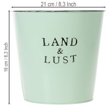 Artikel Blumentopf Metall Mint Ø21,5×H16,5cm mit Vintage-Schriftzug