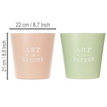 Artikel Runder Zink-Übertopf 22 cm Grün und Rosa 2er-Set