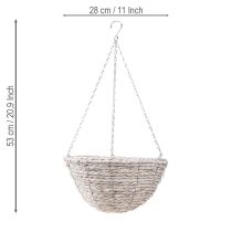 Artikel Hängender Blumentopf aus Stroh mit Metallgestell, Ø28 cm, Weiß, 2er-Set