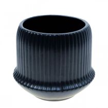 Blumentopf Keramik Übertopf Rillen Schwarz Ø12cm H10,5cm