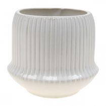 Blumentopf Keramik Übertopf mit Rillen Weiß Ø14,5cm H12,5cm