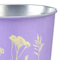 Artikel Blumentopf Metall Übertopf Ø11,5cm H11,5cm Lila mit Blumenmotiv für Innen