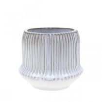 Blumentopf Keramik Übertopf mit Rillen Weiß Ø12cm H10,5cm