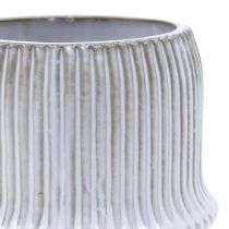 Blumentopf Keramik Übertopf mit Rillen Weiß Ø12cm H10,5cm