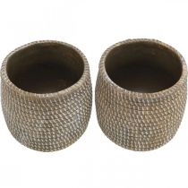 Artikel Boho Blumentopf aus Keramik mit Flechtoptik, Ø9cm, H10,5cm, Braun-Weiß, 2er Set