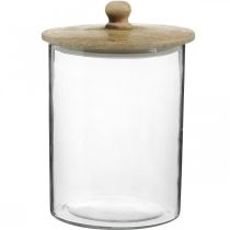 Glasdose, Bonboniere mit Holzdeckel, Dekoglas Naturfarben, Klar Ø17cm H24,5cm
