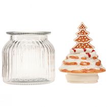Artikel Bonboniere aus Glas, Keksglas Weihnachten Ø11cm H21cm mit Deckel Tannenmotiv