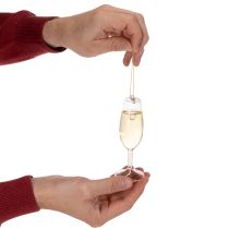 Artikel Sektflasche und Sektglas Anhänger-Set aus Glas 14cm goldfarben