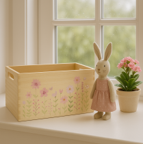 Artikel Kleine Holzbox mit Blumen- und Schmetterlingsmotiv, natur, 30x18x14,5cm für Wohnraumdekoration