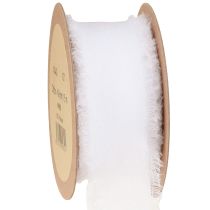 Artikel Chiffonband Weiß Stoffband Band mit Fransen 40mm 15m
