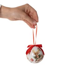 Artikel Weihnachtskugeln aus Kunststoff mit Hirschmotiv und roten Bändern, 7 cm, Set mit 4 Stück