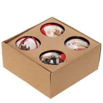 Artikel Weihnachtskugeln aus Kunststoff mit Hirschmotiv und roten Bändern, 7 cm, Set mit 4 Stück
