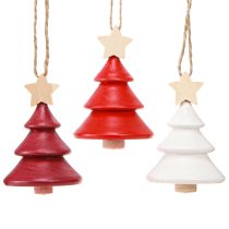 Artikel Christbaumschmuck Tannenbaum Holz Rot Weiß 7,5cm 6 St