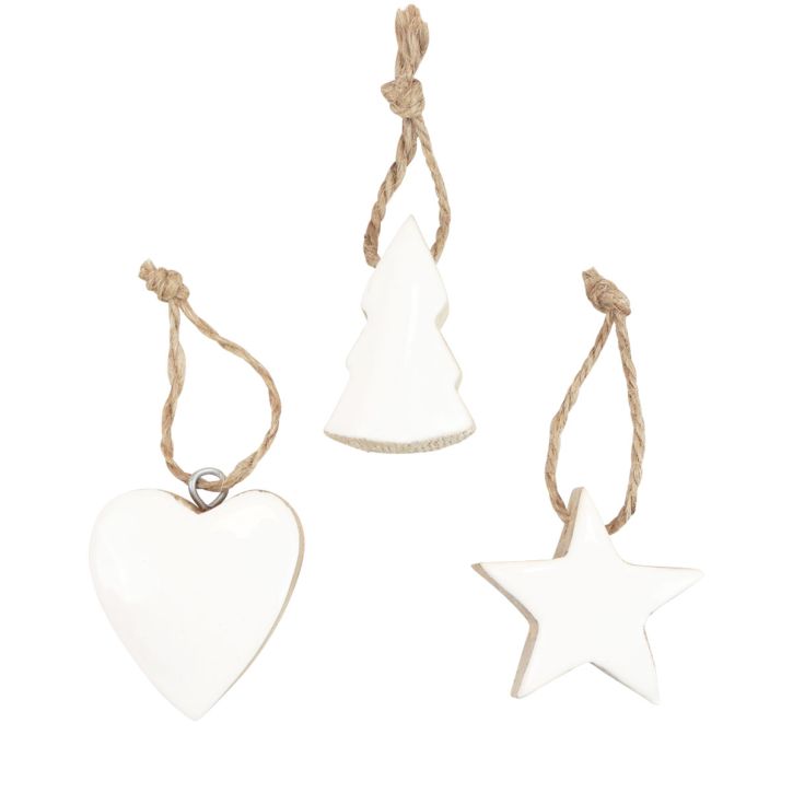 Artikel Christbaumschmuck Holz Mix Herz Stern Tannenbaum Weiß, Natur 5cm 27 St
