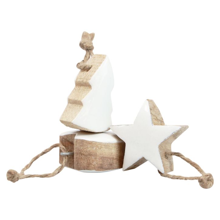 Artikel Christbaumschmuck Holz Mix Herz Stern Tannenbaum Weiß, Natur 5cm 27 St
