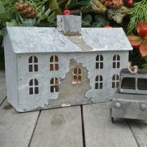 Artikel Windlicht Haus Metall, Deko für Weihnachten, Shabby Chic, Weiß gewaschen, Antik-Look H12,5cm L17,5cm
