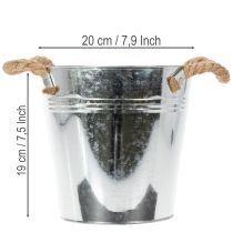 Artikel Deko Eimer Metall Blumentopf mit Seilgriffen Ø20cm Silber