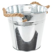 Artikel Deko Eimer Metall Blumentopf mit Seilgriffen Ø20cm Silber