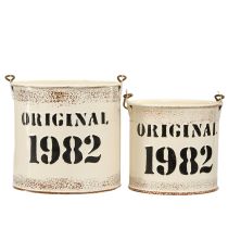Artikel Deko-Eimer aus Metall mit Henkel, „Original 1982“, Ø 12/10 cm, cremefarben, 4-teiliges Set