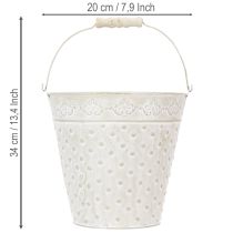 Artikel Deko-Eimer Metall Weiß gewaschen mit Holzgriff Ø20,5cm H20cm Pflanzkübel