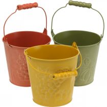 Artikel Deko-Eimer Früchte Gelb, Orange, Grün gewaschen Ø15cm H14cm 3er-Set